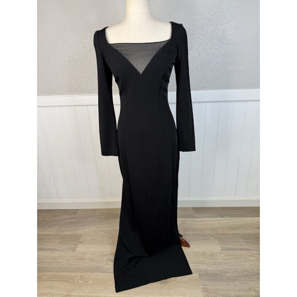 Vtg Tadashi Shoji Dress Womens Fits Sz S Black 90's Gothic Glam Square Neck Mesh - Picture 2 of 16